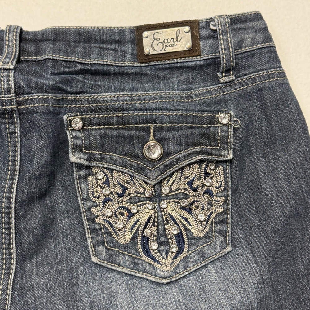 Earl Jean Capri Jeans Dark Wash Rhinestone Butterfly Embroidered Womens 6 Y2K - Picture 4 of 9
